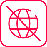 Rotes Icon mit durchgestrichenem Globus – Symbol für GPS Uhr für Kinder ohne Internetzugang zur sicheren Nutzung