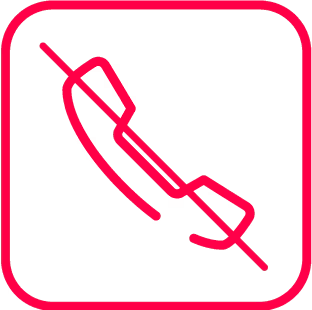 Rotes Icon mit durchgestrichenem Telefonhörer – Symbol für keine unerwünschten Anrufe bei Kinder Smartwatches